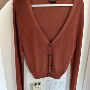 Dynamite Rust-Orange Cropped Button V-Neck Cardigan